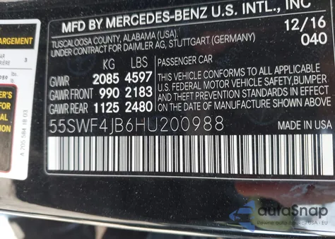 2017 Mercedes-Benz C 300 Luxury/Sport из США, поврежденный, VIN 55SWF4JB6HU200988